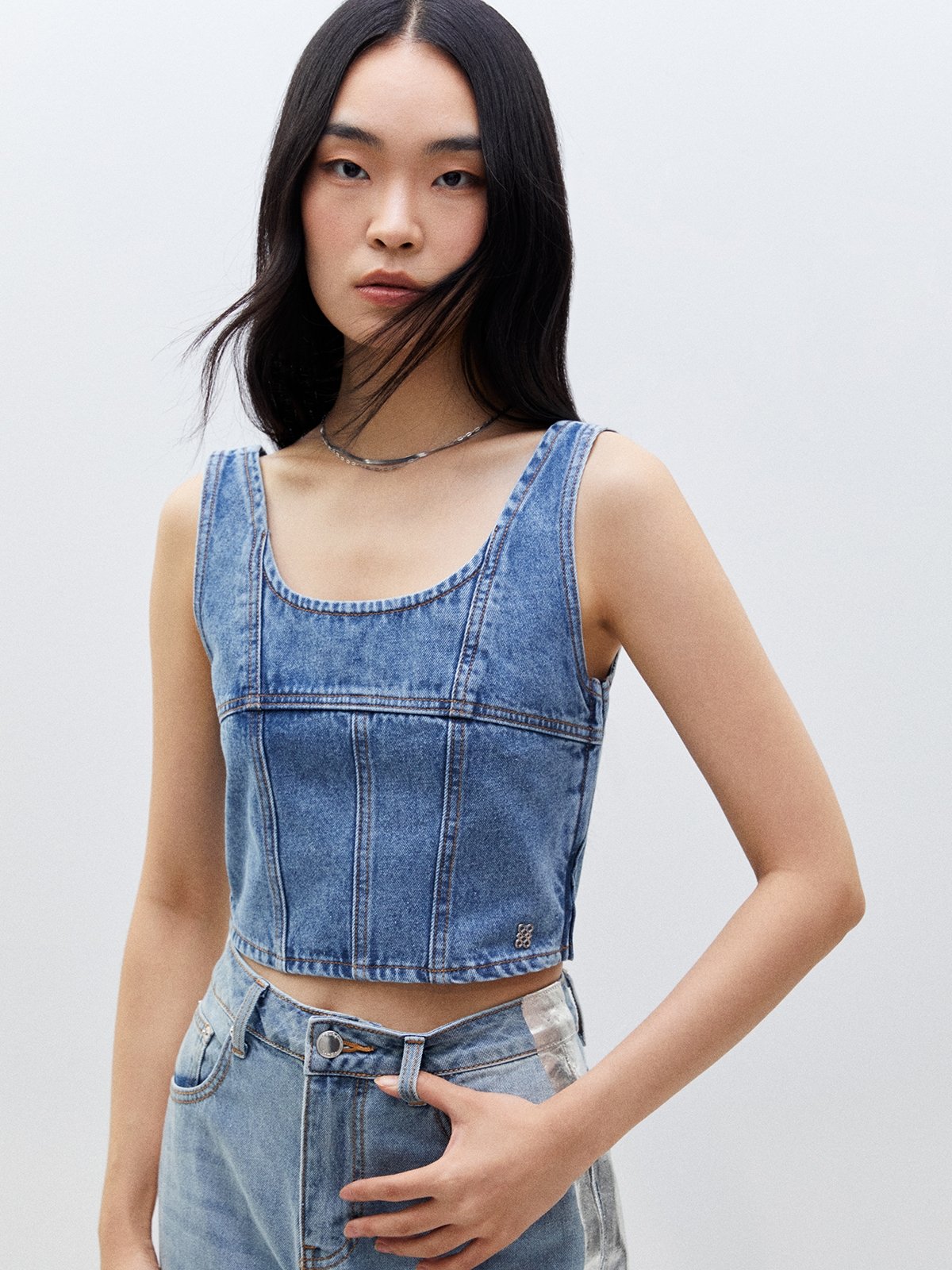 Denim Cami Top Blue Pomelo Fashion