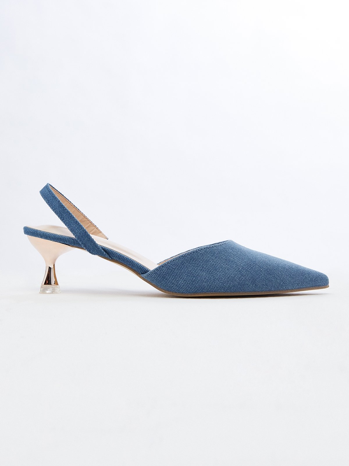 The Chloe Kitten Heels Denim Blue Pomelo Fashion