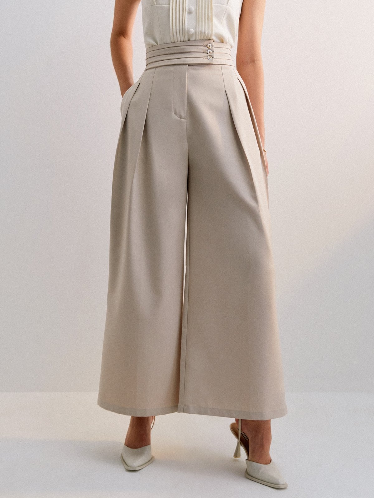 Wide leg button pants cheap