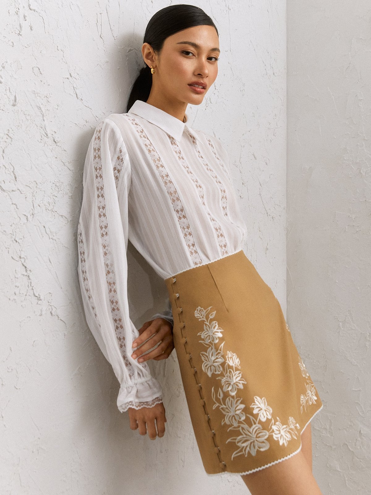 Brown embroidered skirt best sale