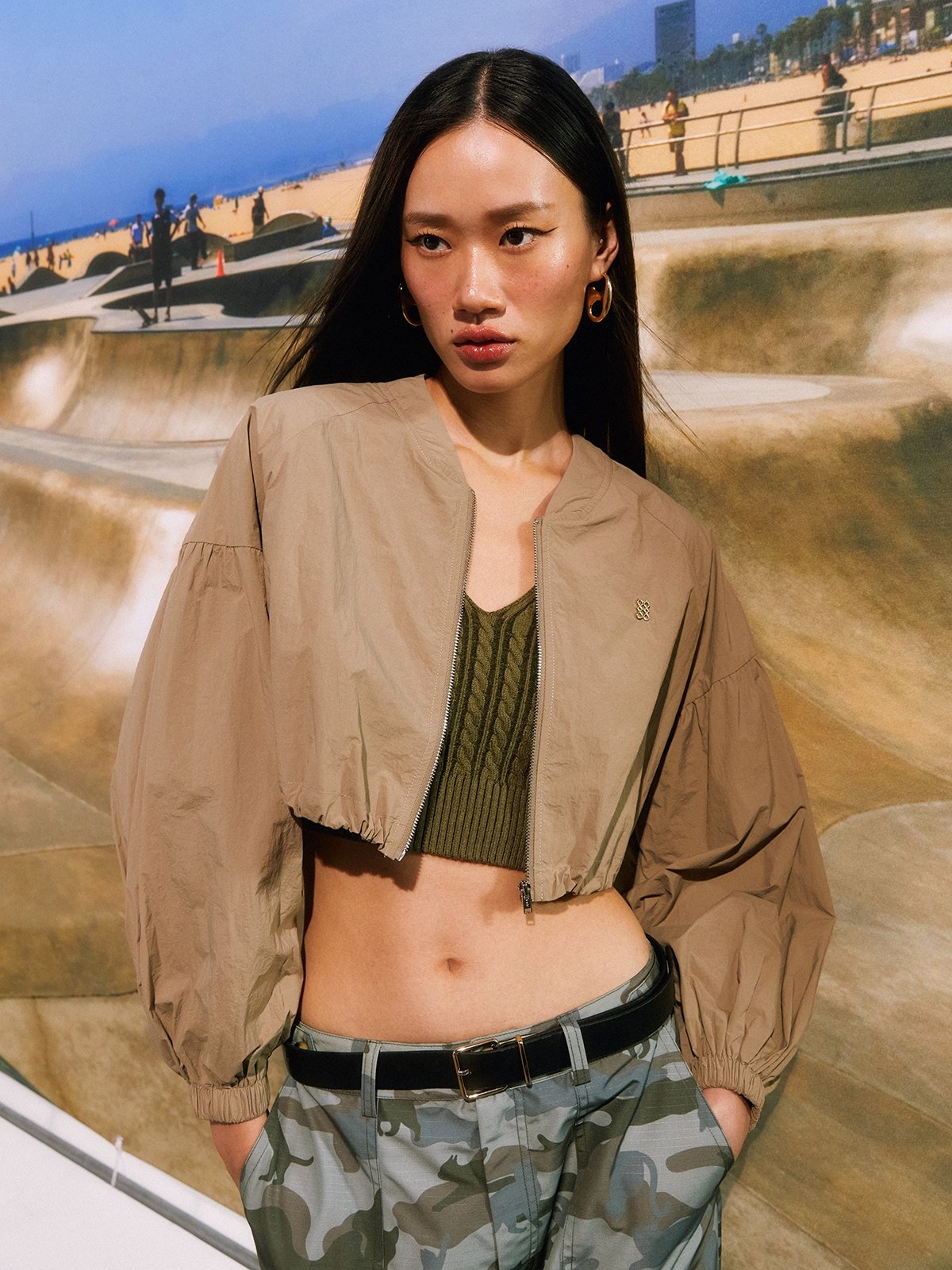 Cropped drawstring jacket clearance