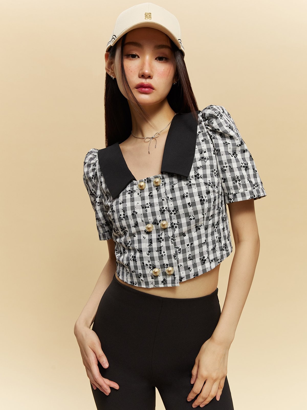 Plaid Side Slit Button Up Blouse main image 1