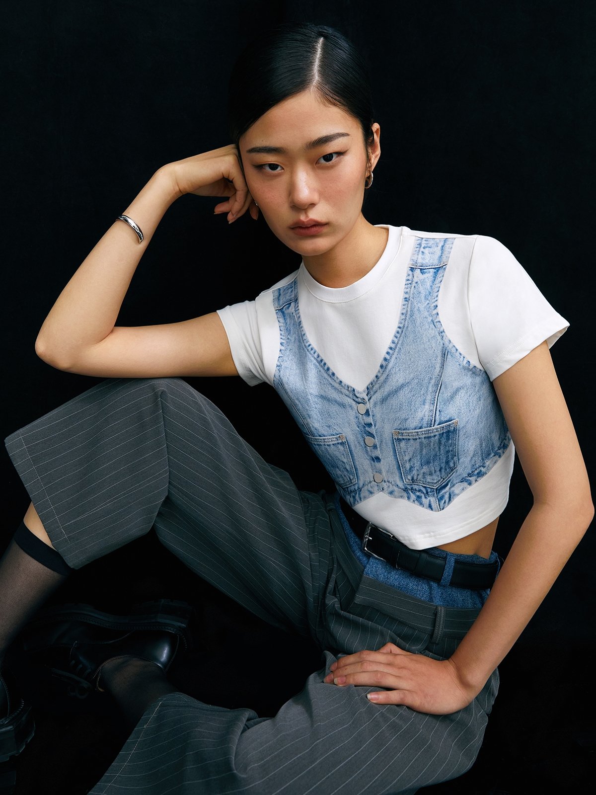 Trompe l oeil mini tee white pomelo fashion