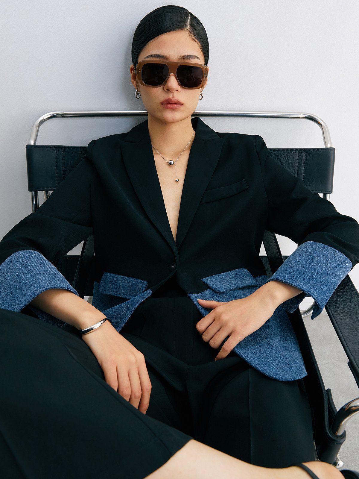 Two Tone Blazer Black
