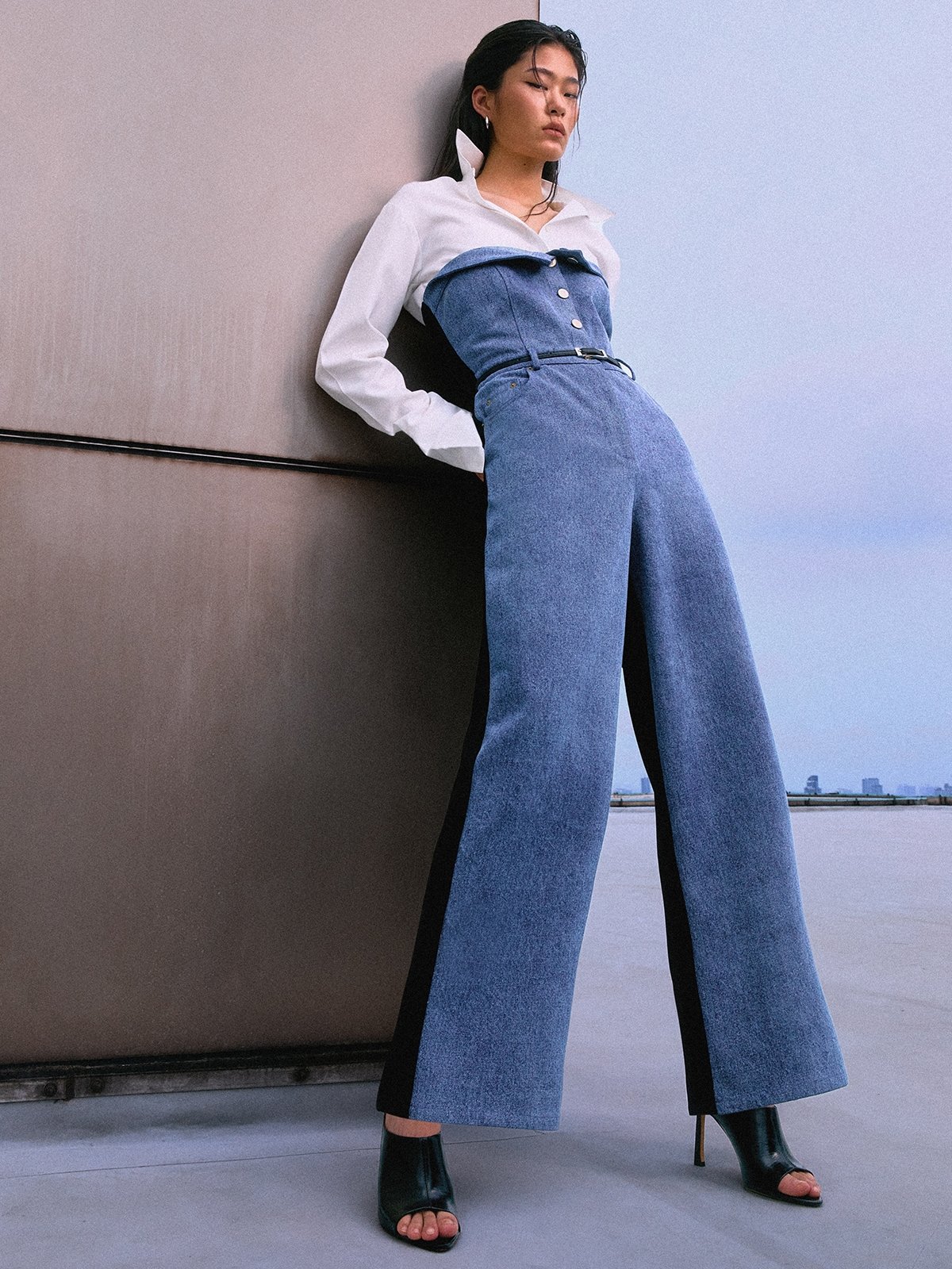 Denim Tube Long Jumpsuit Blue Pomelo Fashion