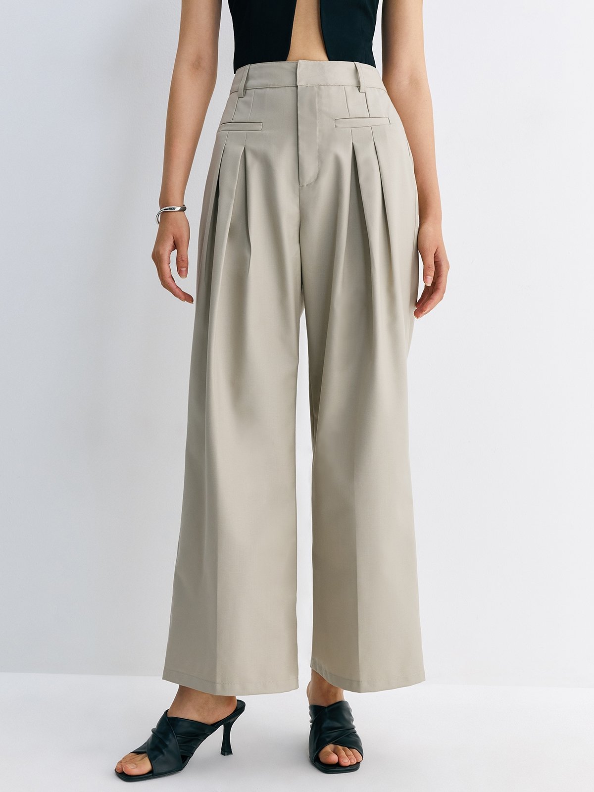 Pleated high waist pants deals