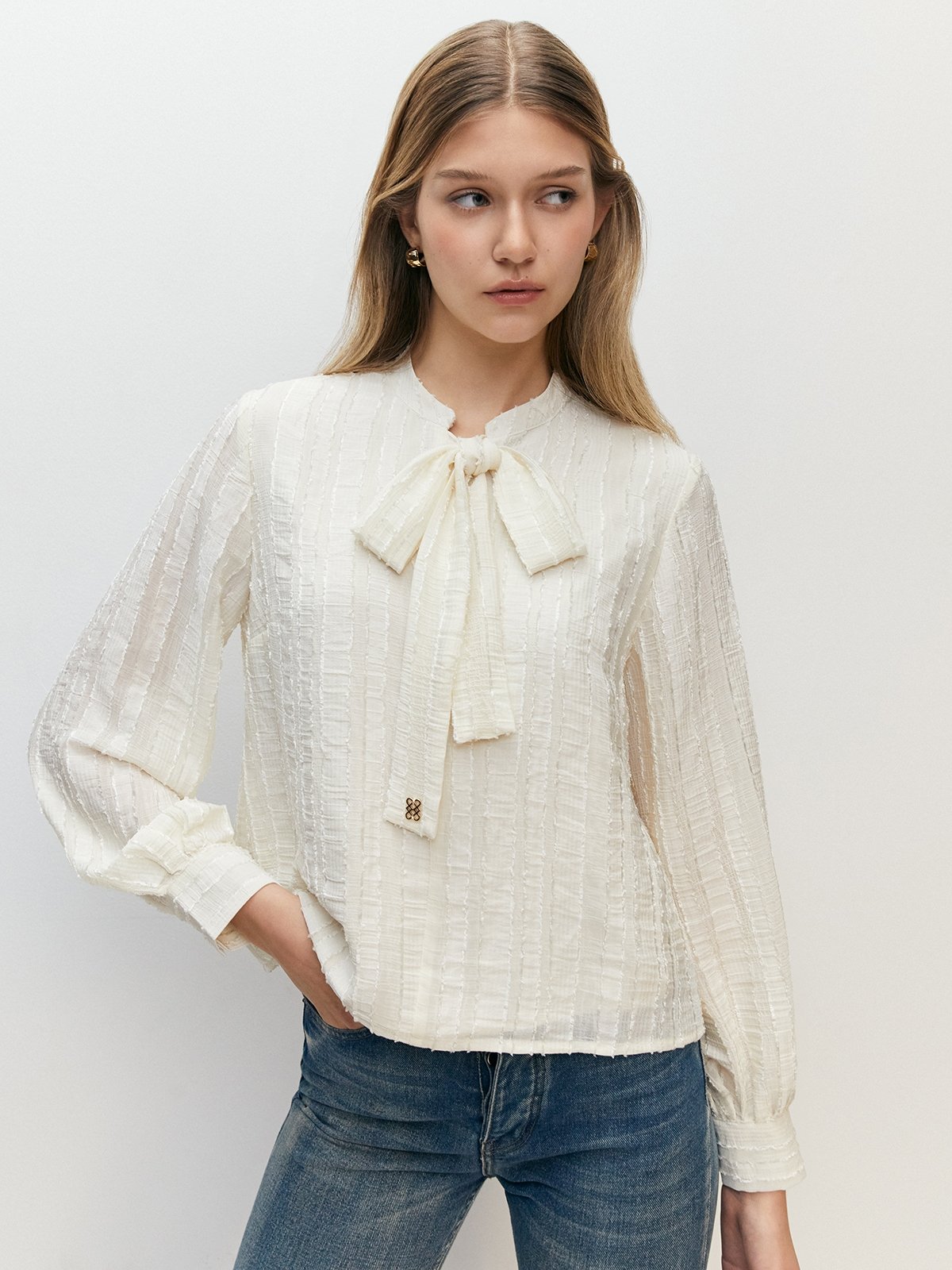 Long sleeve bow tie blouse clearance