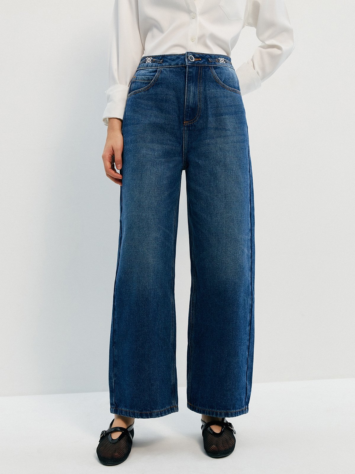 Dark Blue High Rise Straight Fit Jeans