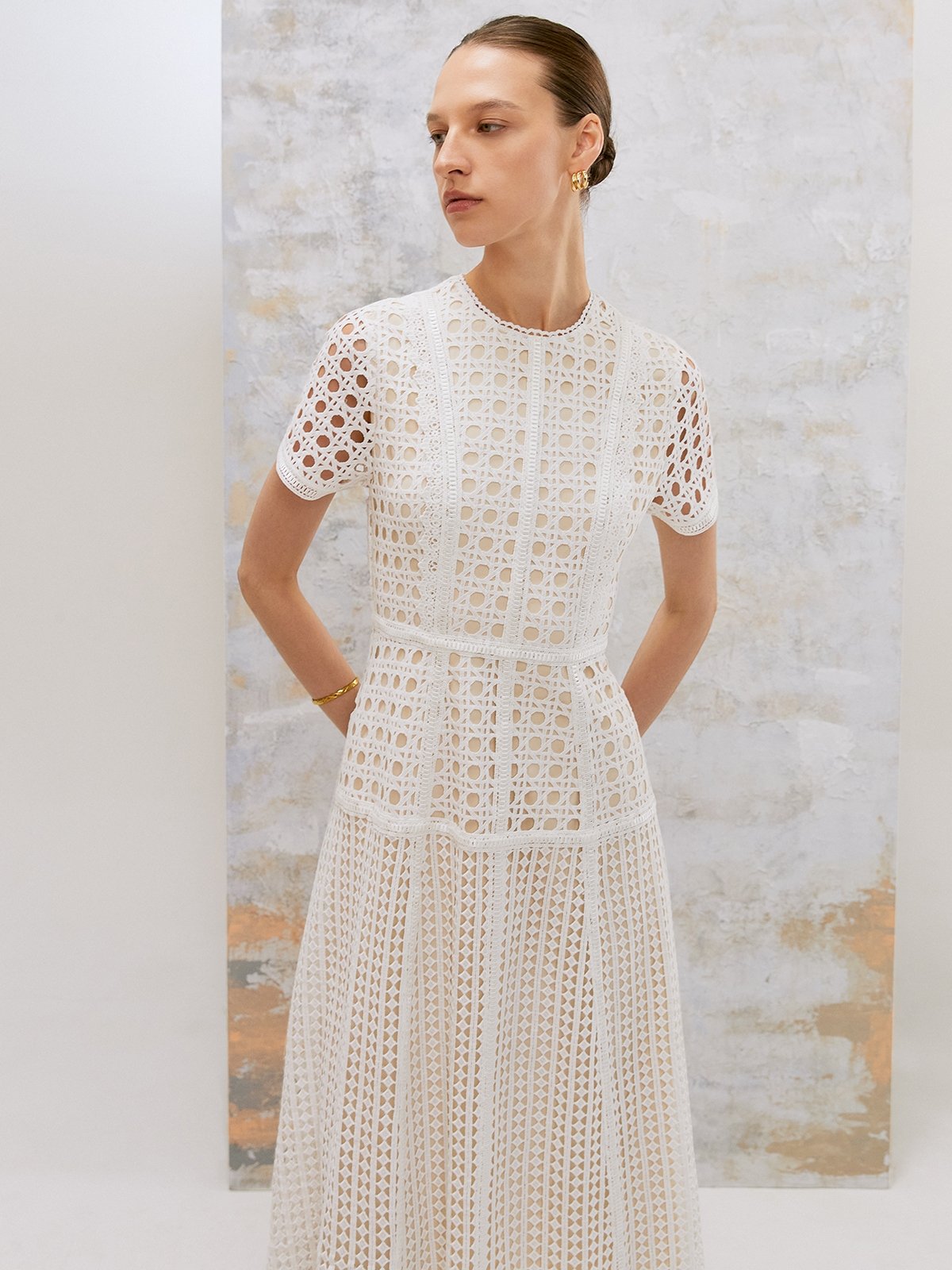 Laser cut lace dress hot sale