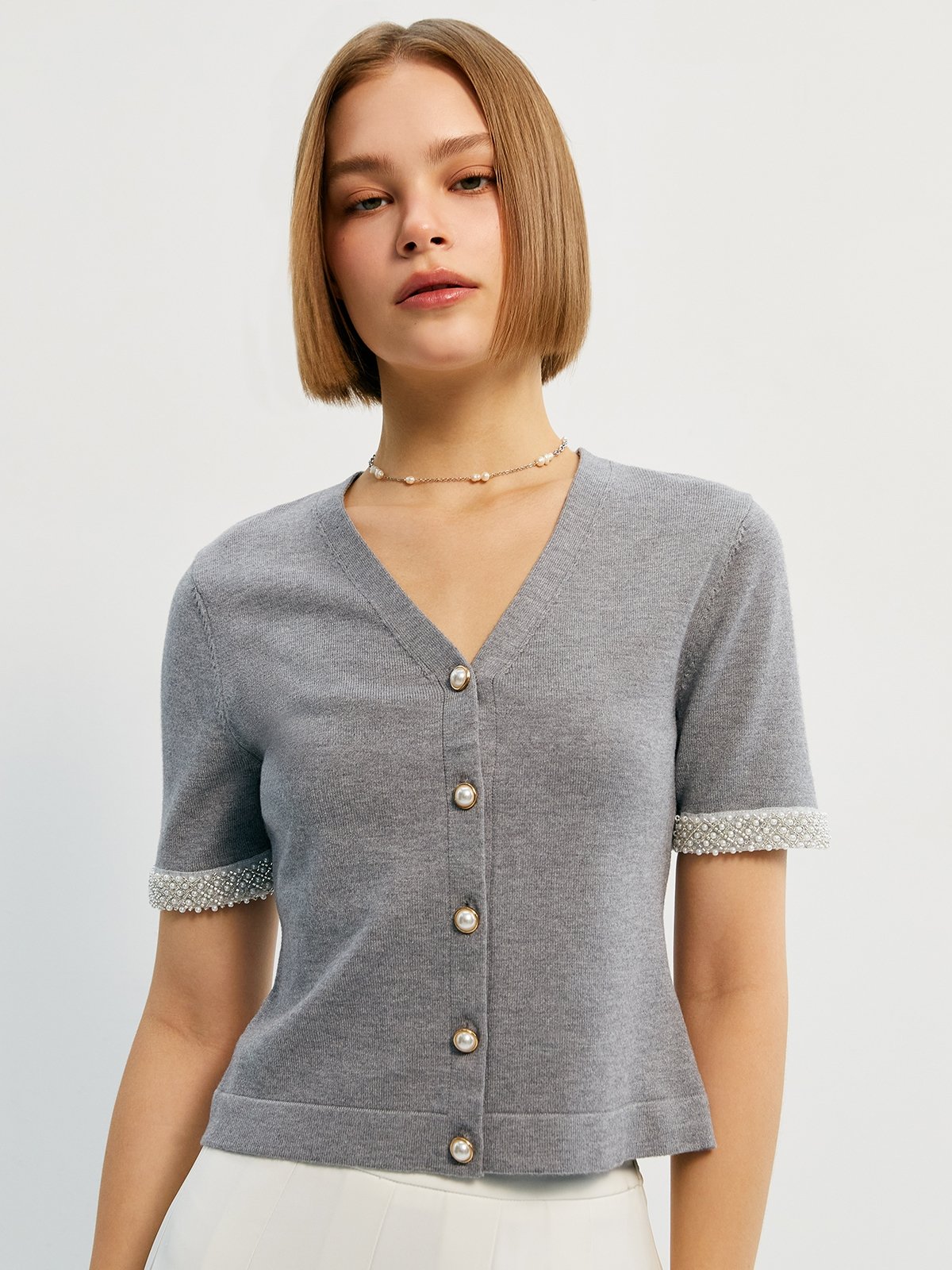 Grey short sleeve cardigan sale