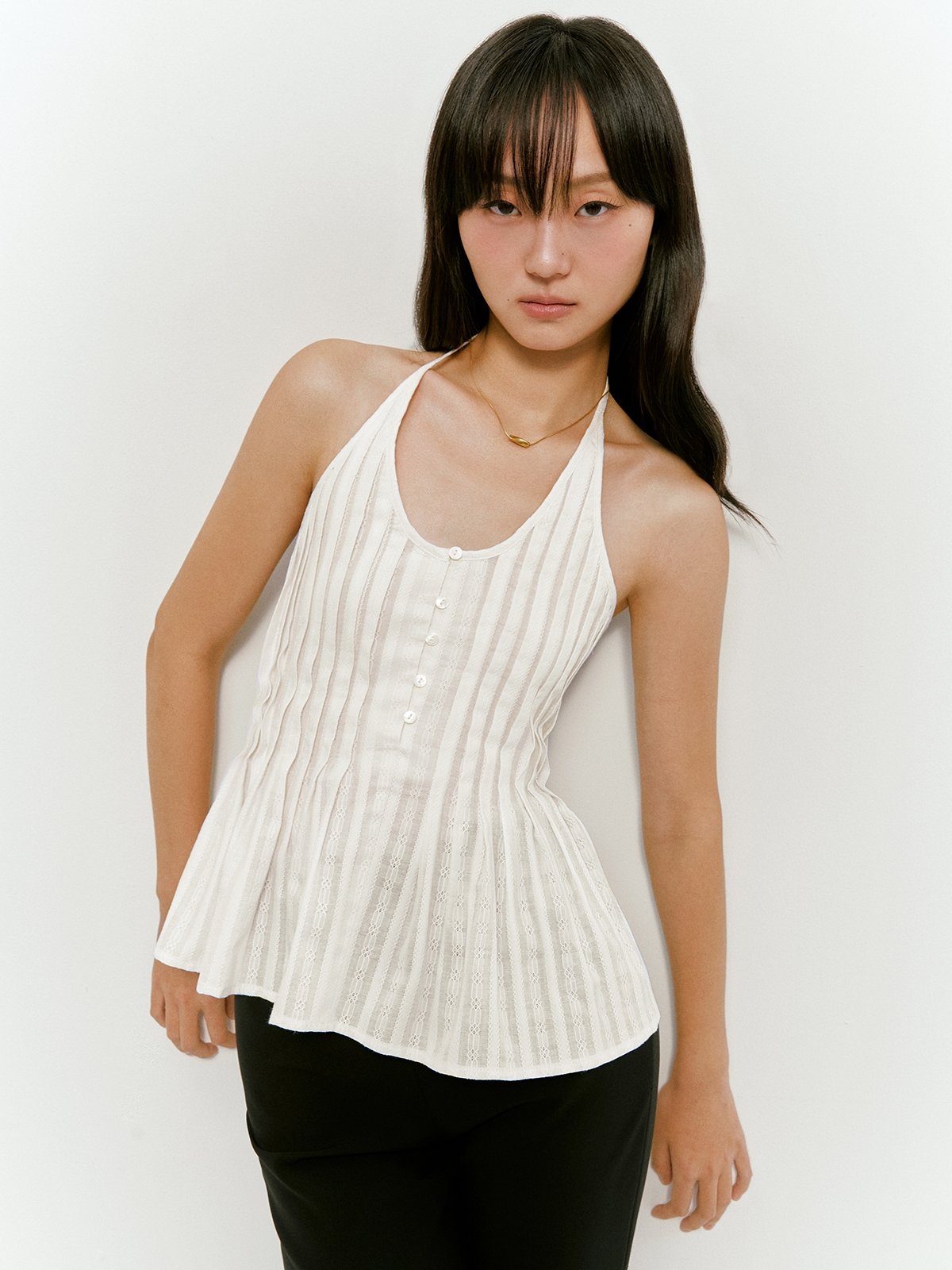 Pleated Peplum Top White Pomelo Fashion
