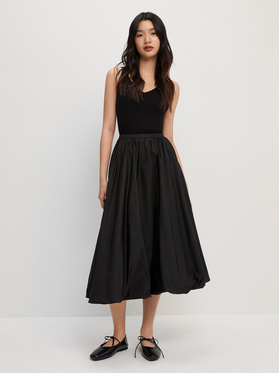 Balloon Midi Skirt - Black - Pomelo Fashion Balloon Midi Skirt - Black - Pomelo Fashion