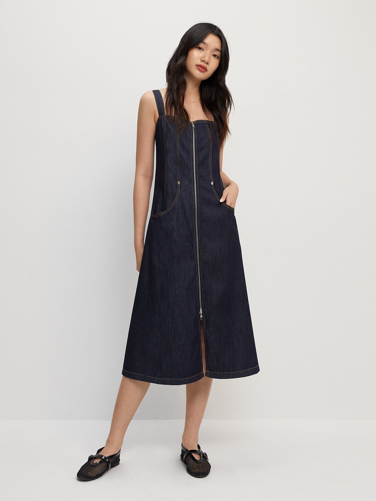 Front zipper midi dress deals