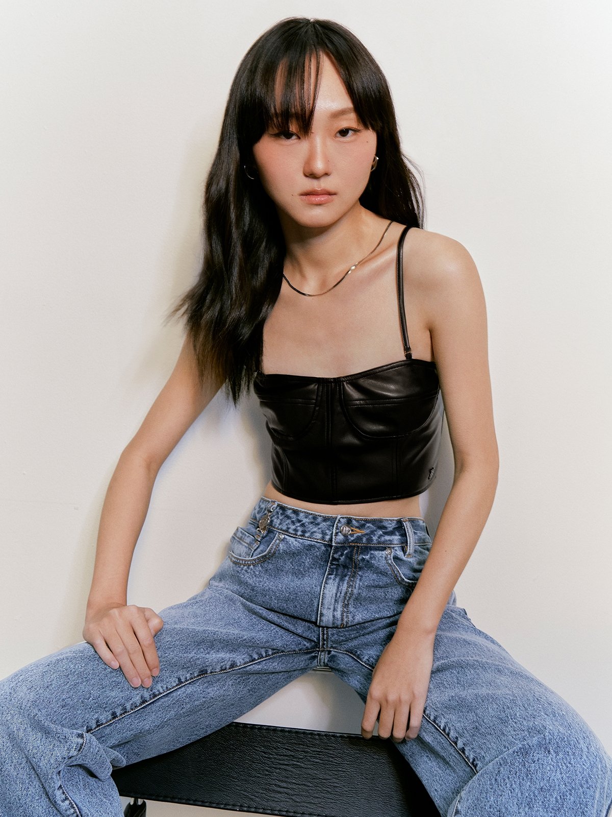 Vegan Leather Sweetheart Crop Top - Black - Pomelo Fashion