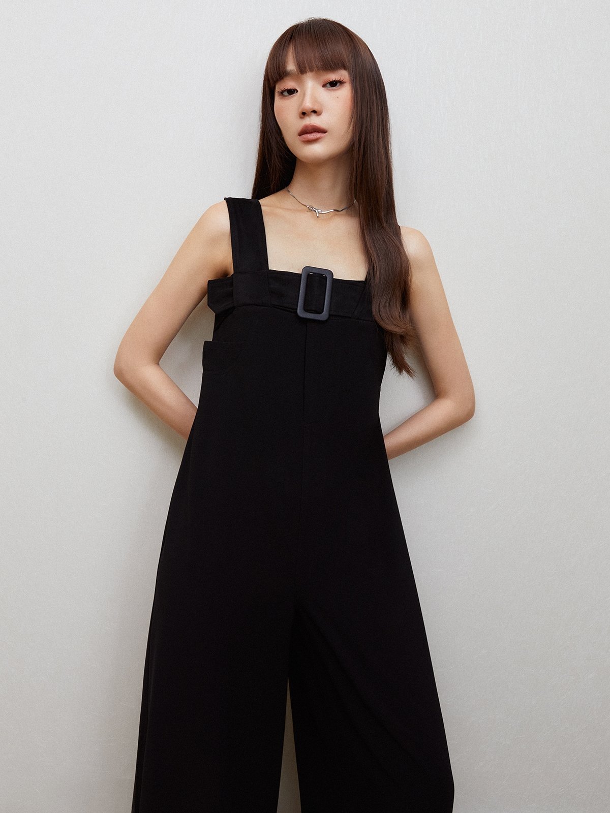Buckle Detail Jumpsuit Black Pomelo Fashion