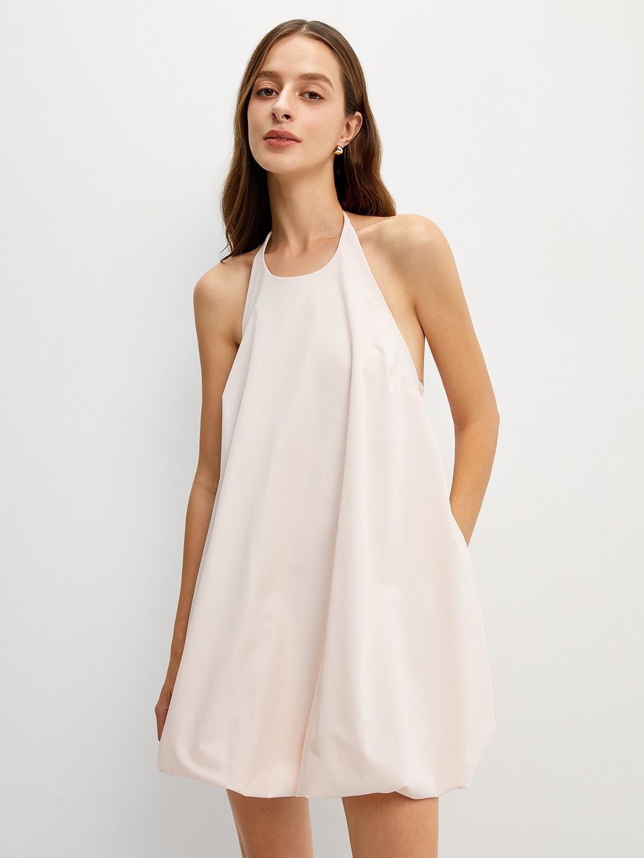 halter neck balloon dress WRINKLE LINEN HALTER-NECK BALLOON DRESS