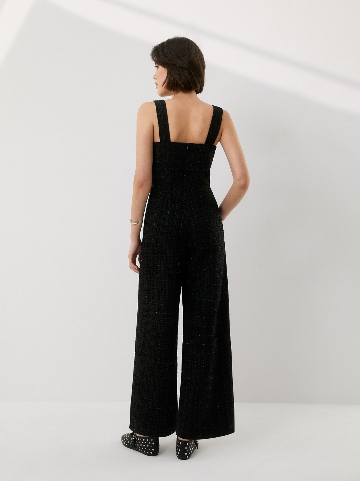 Tweed Jumpsuit - Black - Pomelo Fashion