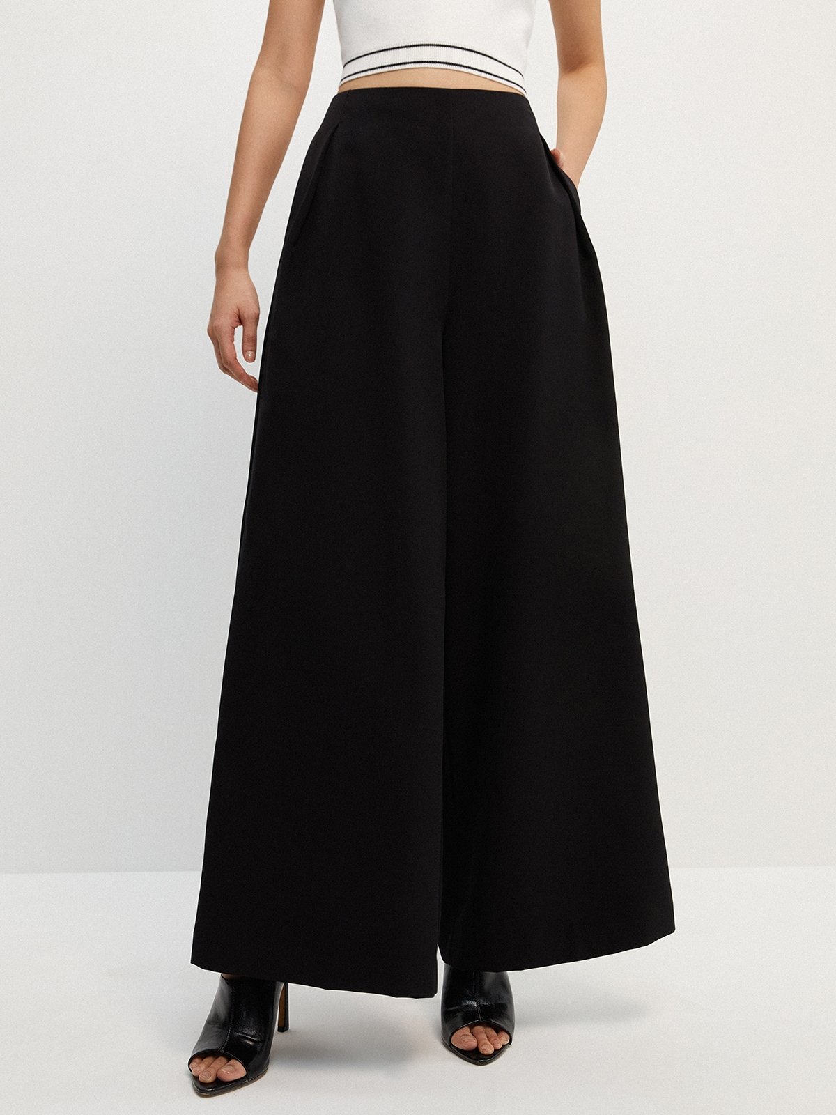 Wide Leg Trousers Black Pomelo Fashion