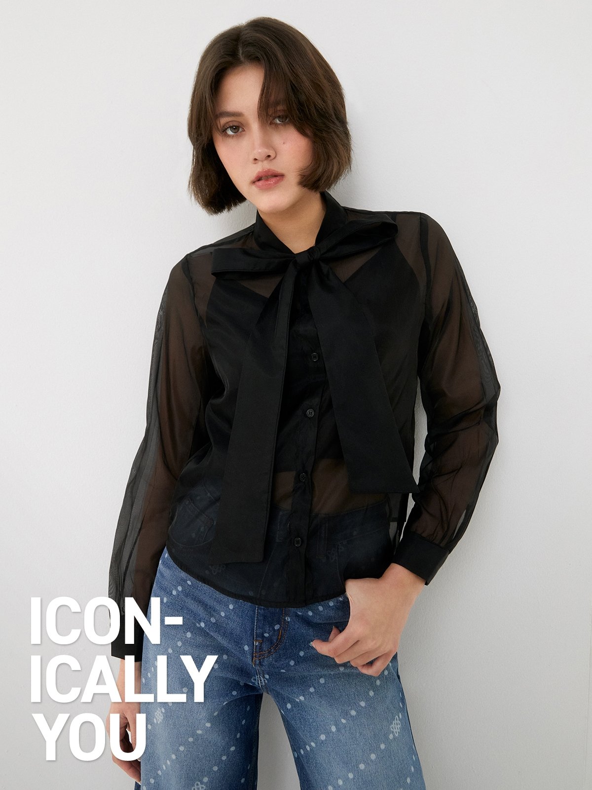 Sheer bow tie blouse clearance