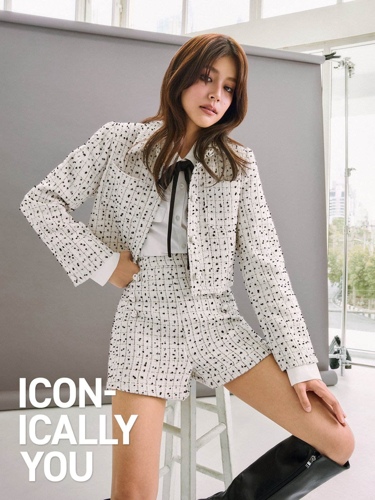 Polka Dot Tweed Jacket White Pomelo Fashion