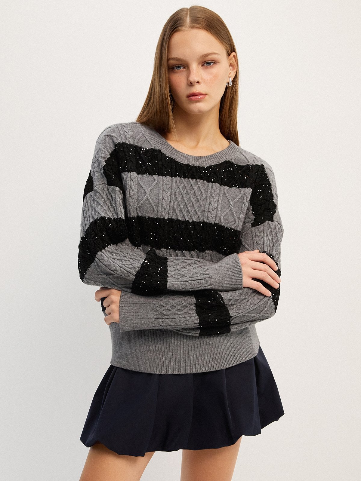 Stripe Contrast Poncho Sweater main image 1
