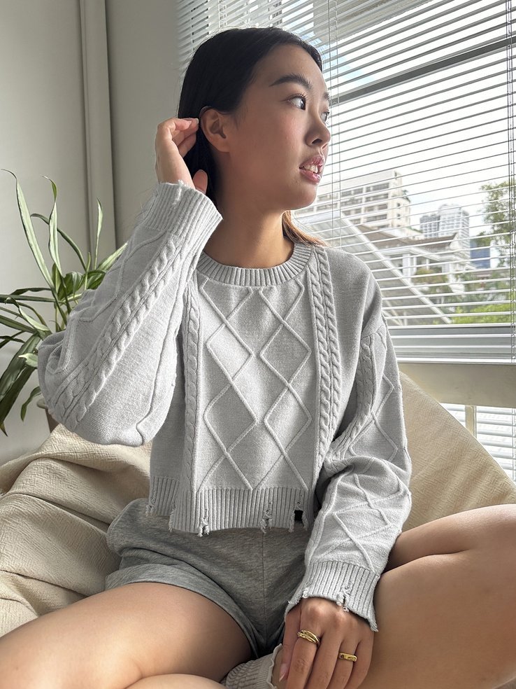 Knit Crop Top Light Grey Pomelo Fashion