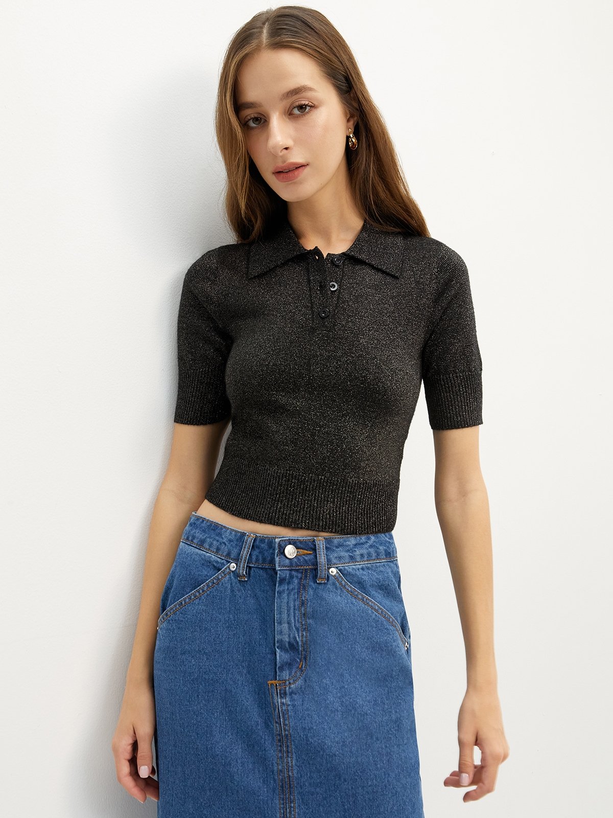 Cropped Polo Sweater Top