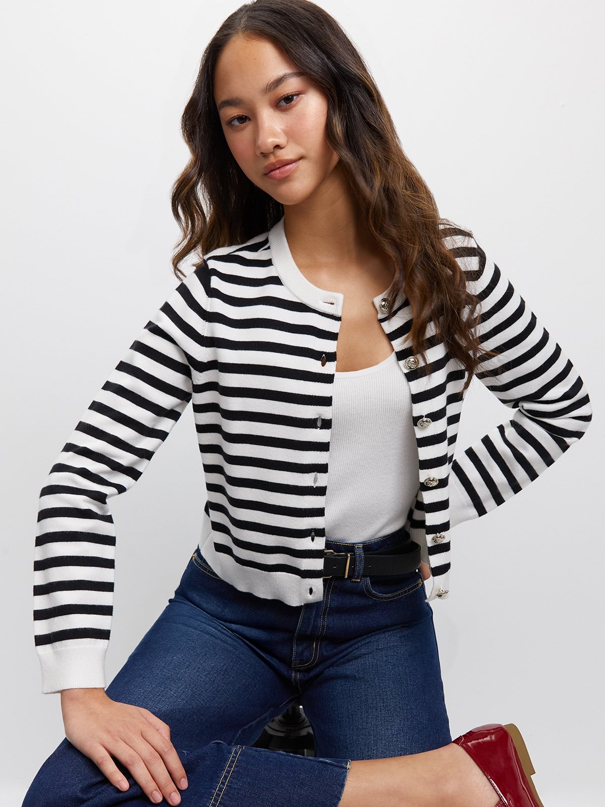BLACK COLOUR Bcdell Striped Knit Cardigan Navy