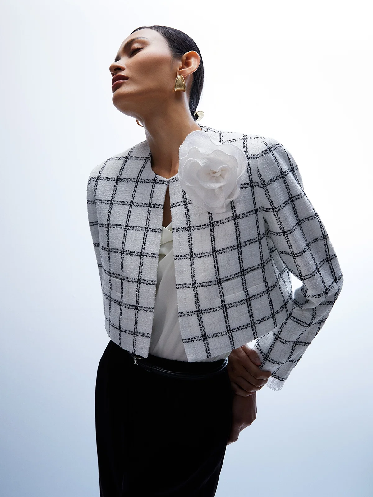 Floral Cropped Jacket - White