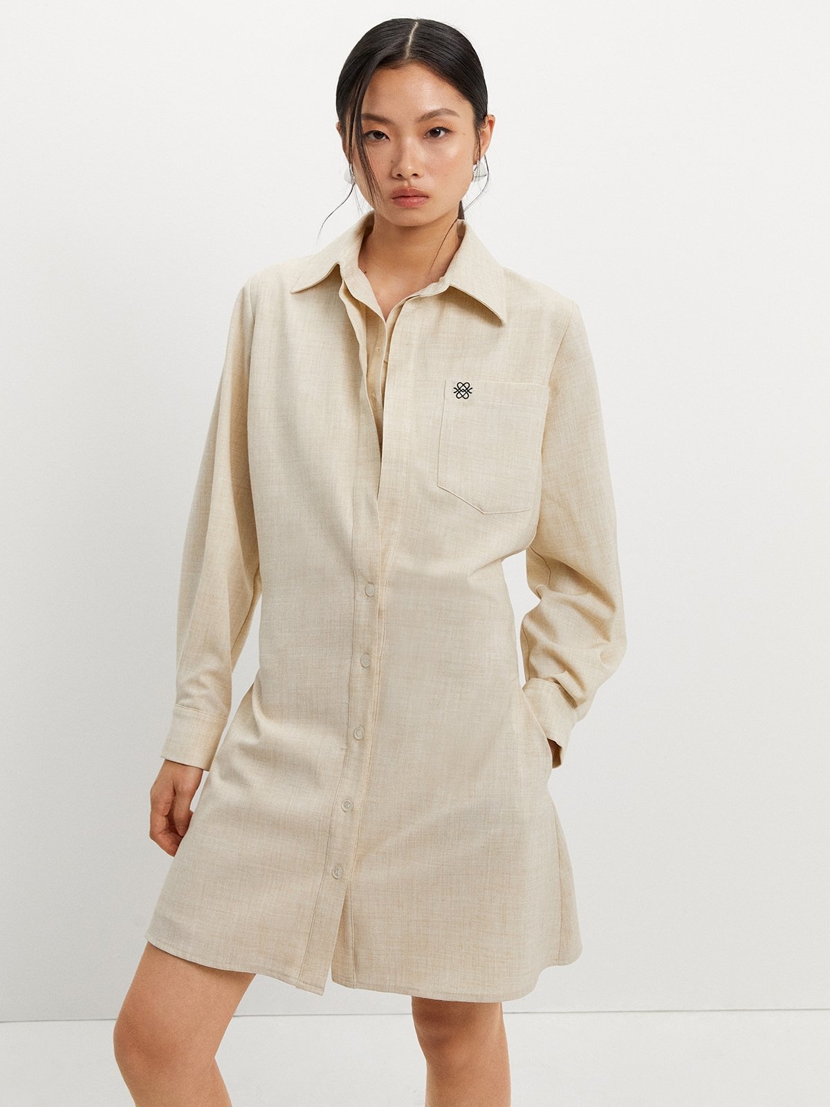 Double Layer Shirt Dress Beige Pomelo Fashion