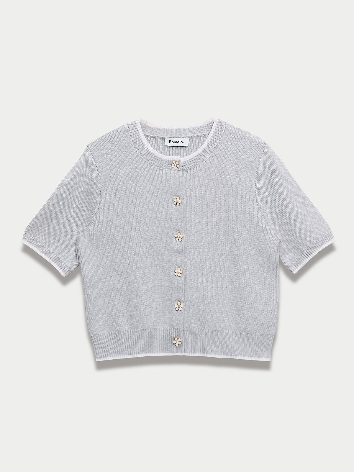 トップス HUG YOUR SKIN Flower Button Polar Top Flower Button Knit Top - Light Grey - Pomelo Fashion