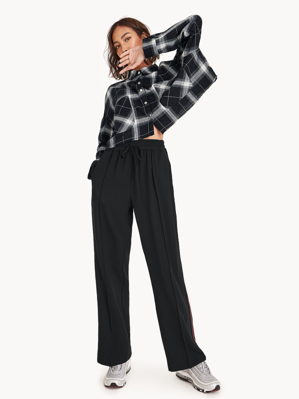 Bethanie Cropped Plaid Shirt Pomelo Fashion