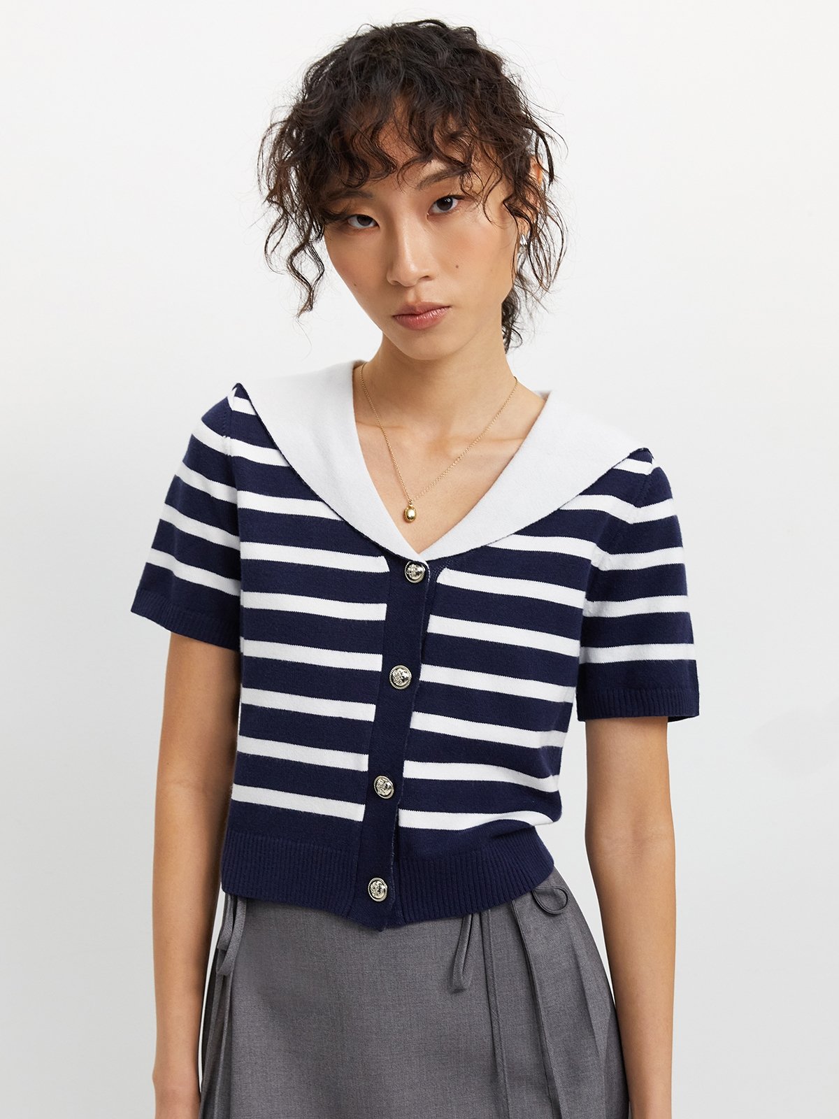 Navy Multi Colored Striped Top with Twist Back main image 0