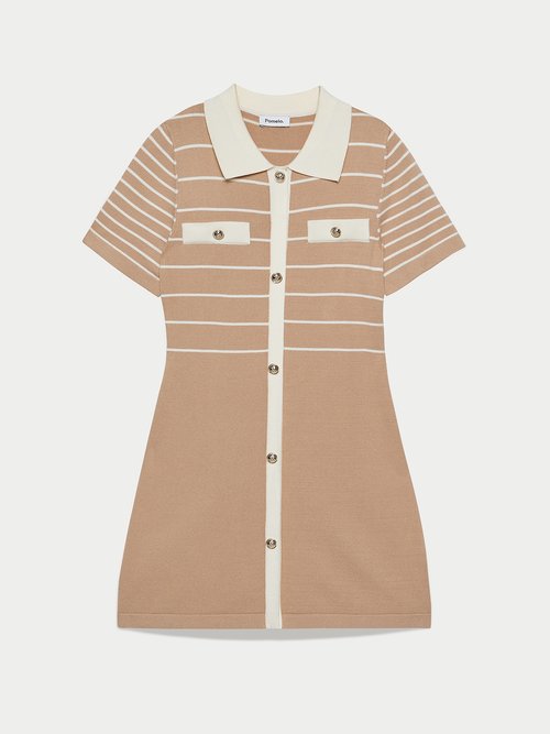 Polo Knit Dress - Ivory - Pomelo Fashion Polo Knit Dress - Ivory - Pomelo Fashion