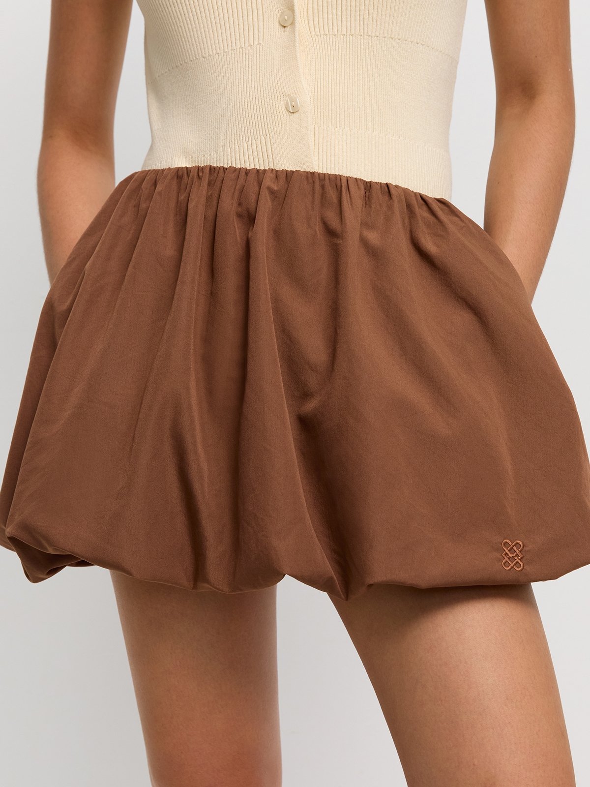 brown bubble skirt dress Dannie Striped Strapless Bubble Skirt Dress