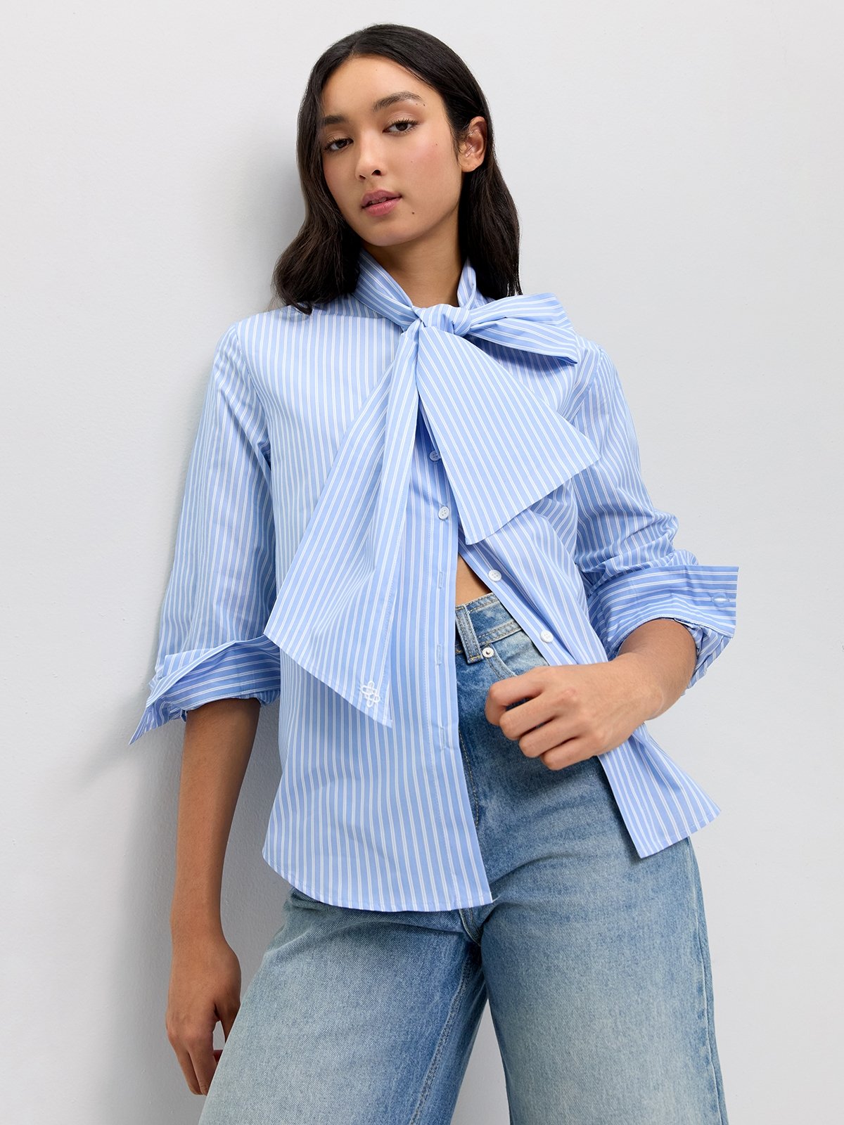 Breakaway Tie Front Shirt Stripe Mocha