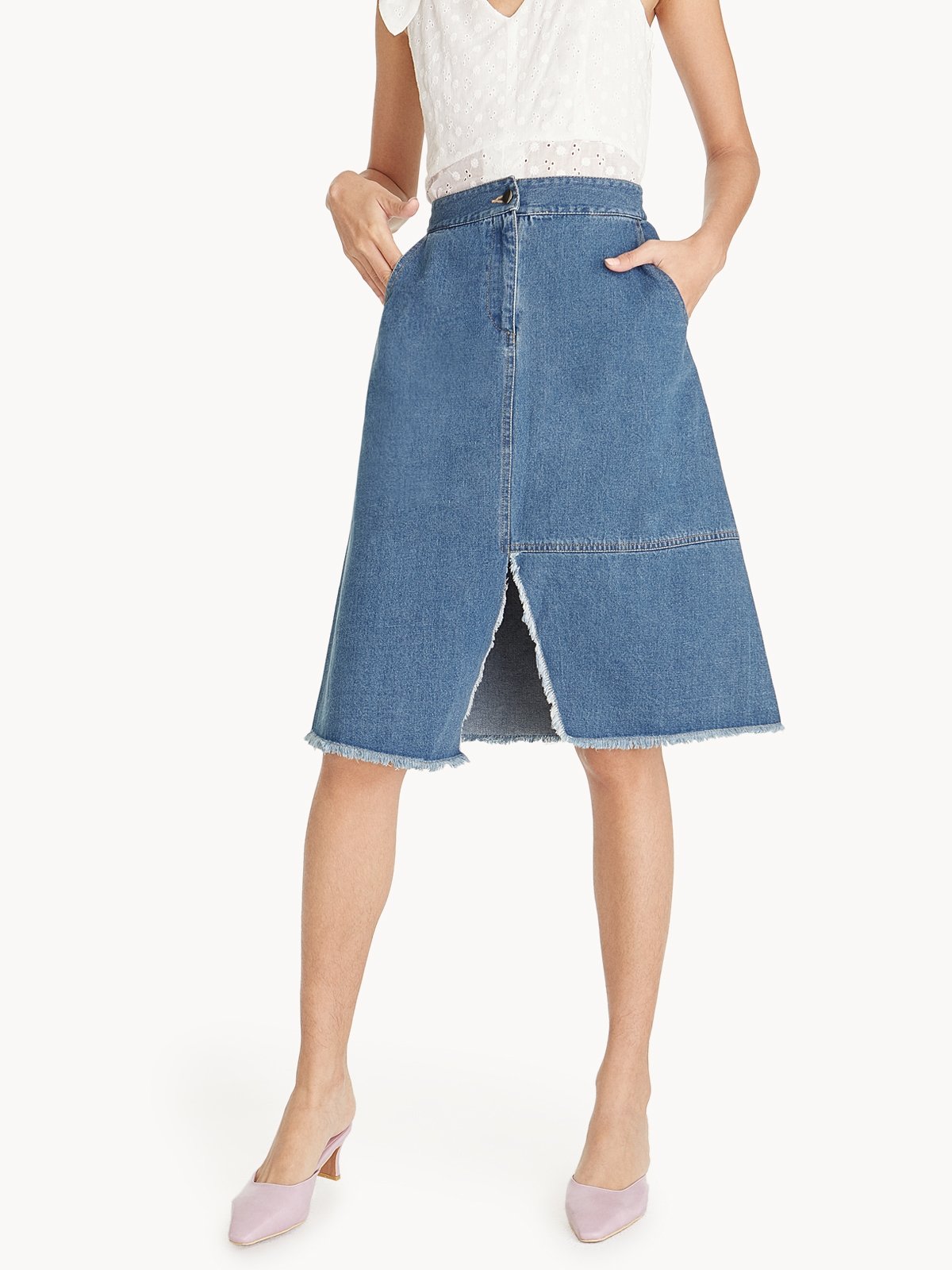 Mini Front Slit Denim Skirt Pomelo Fashion