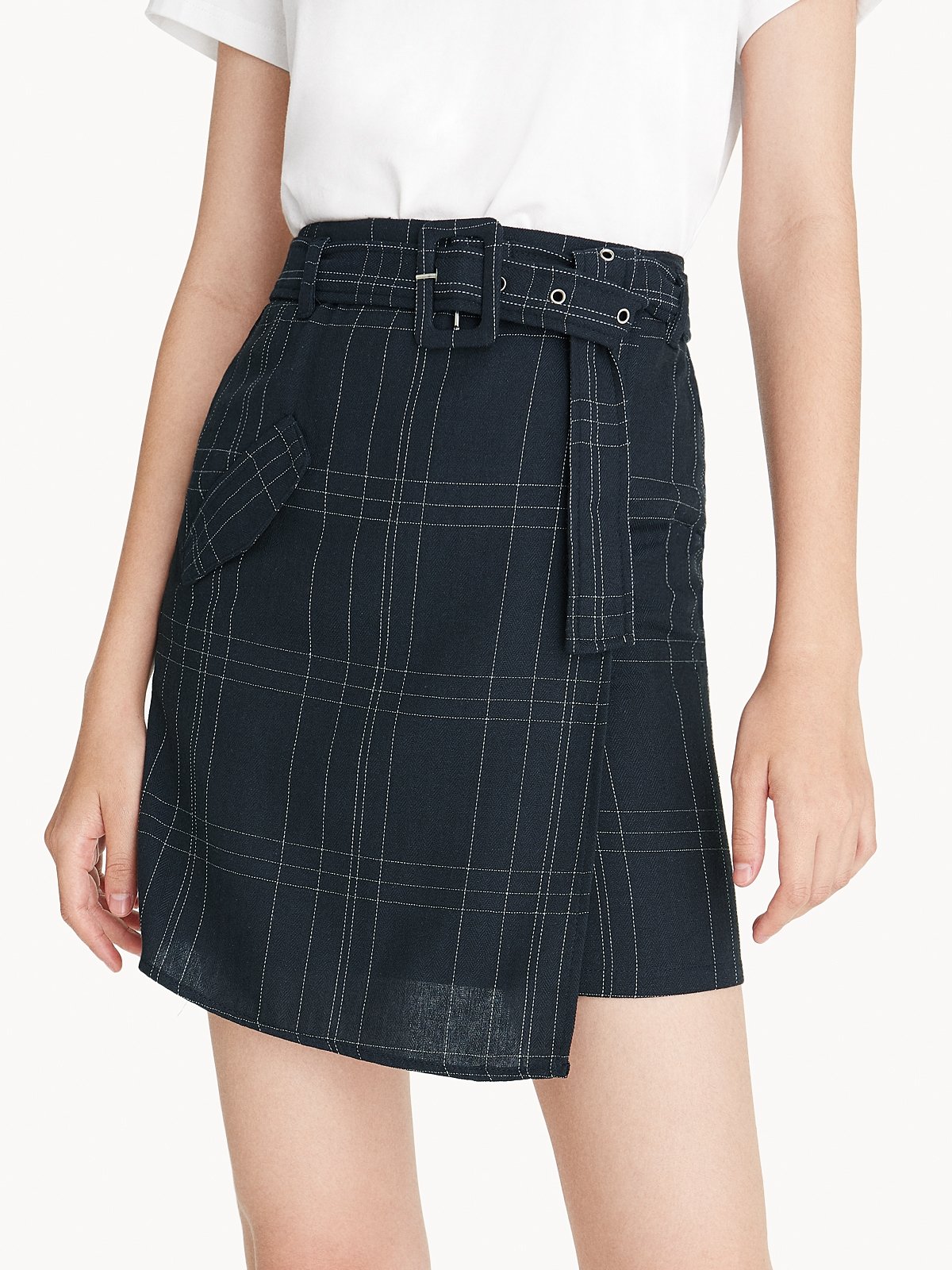 Mini Checkered Belt Skirt - Pomelo Fashion