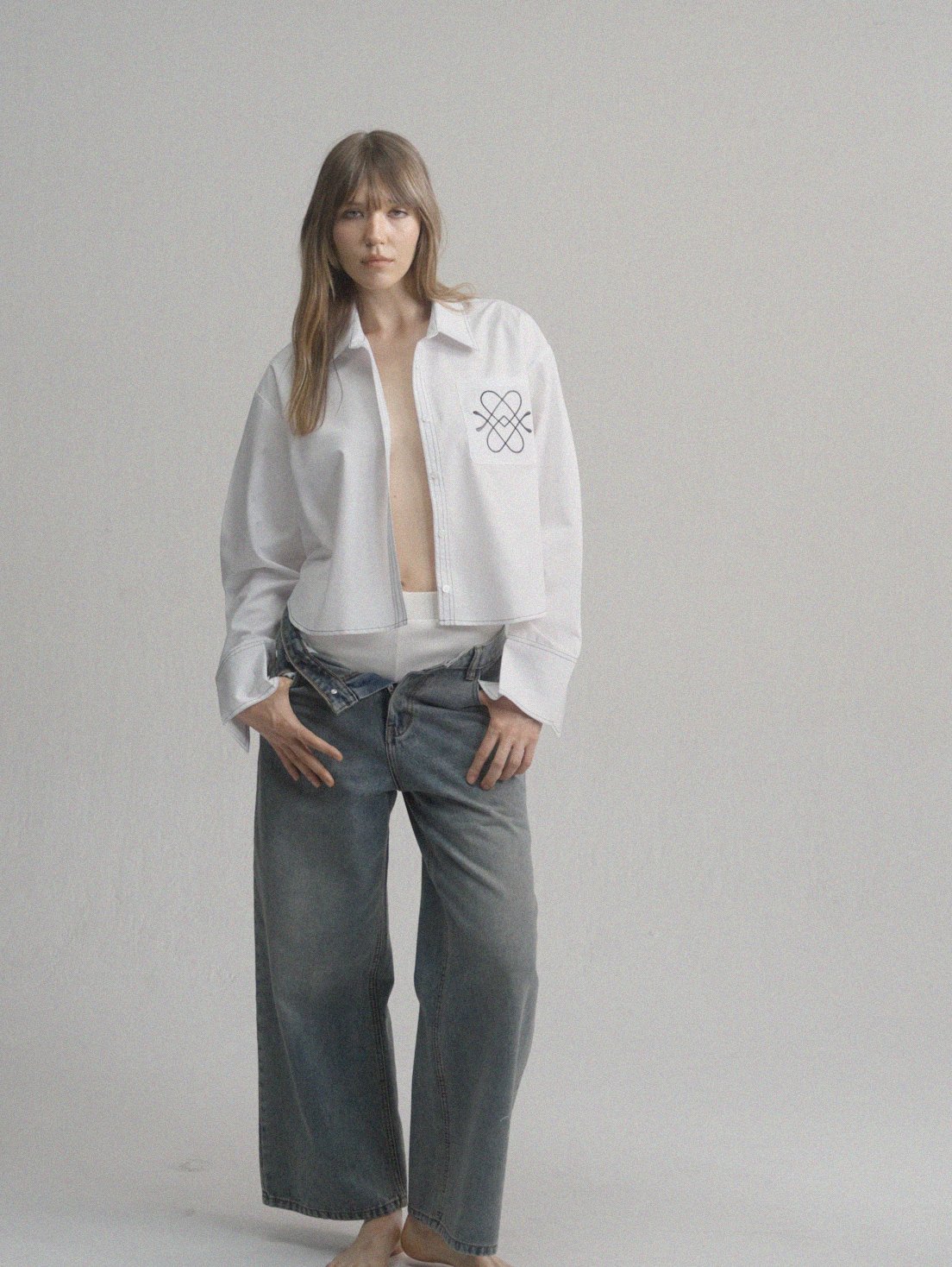 hmeloさま専用ページ Asymmetric Button-Up Shirt - White - Pomelo Fashion