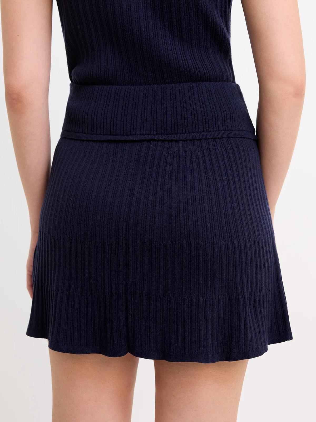Pleated Knit Mini Skirt - Navy - Pomelo Fashion